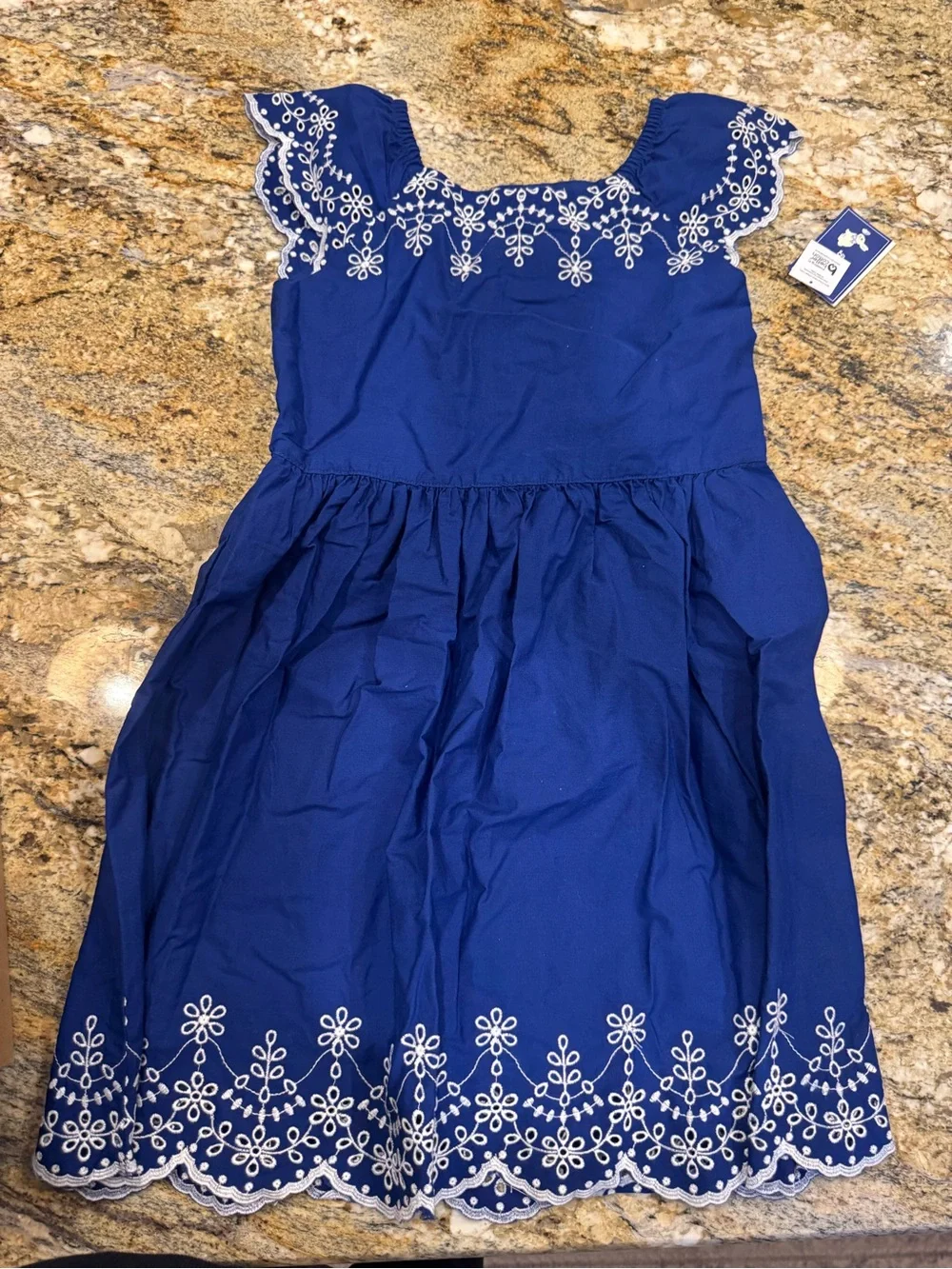Gymboree Royal Blue Dress with White Embroidery